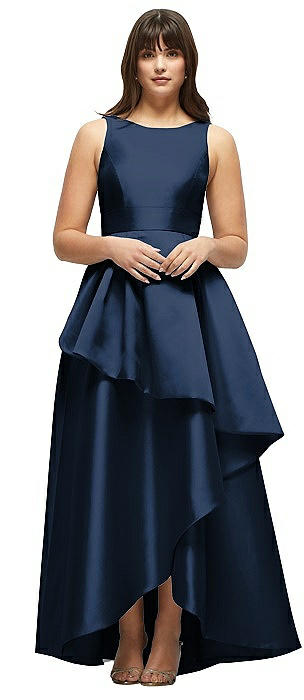 Satin Maxi Dress with Asymmetrical Layered Ballgown Skirt