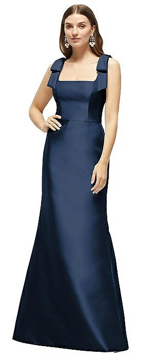 Satin Fit and Flare Maxi Dress with Shoulder Bows