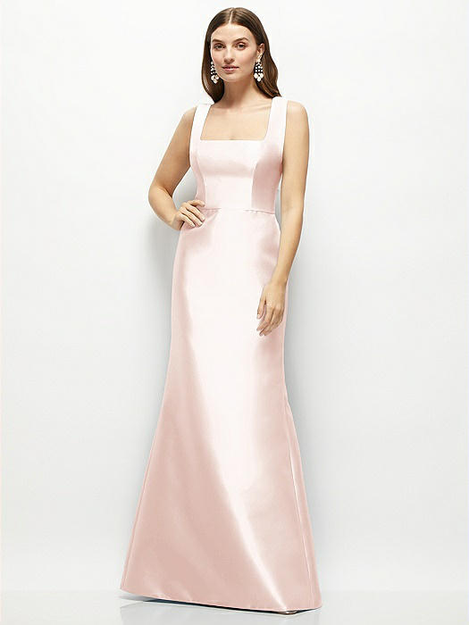 Satin Square Neck Fit and Flare Maxi Dress