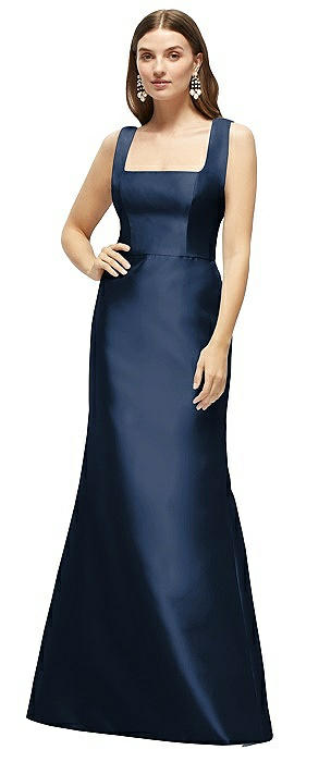 Satin Square Neck Fit and Flare Maxi Dress