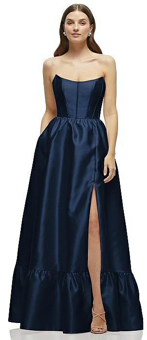 Strapless Cat-Eye Boned Bodice Maxi Dress with Ruffle Hem