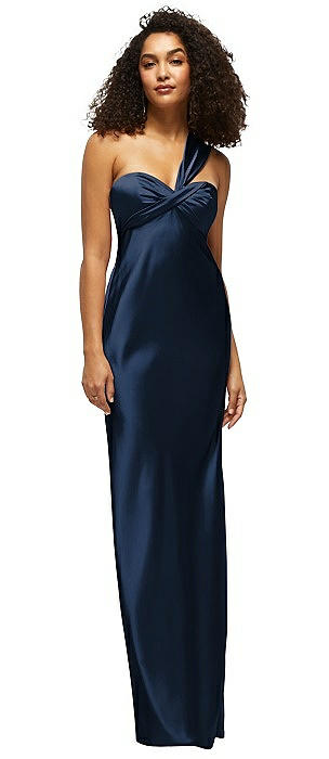 Satin Twist Bandeau One-Shoulder Bias Maxi Dress