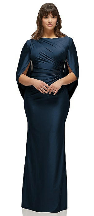 Draped Stretch Satin Maxi Dress with Built-in Capelet