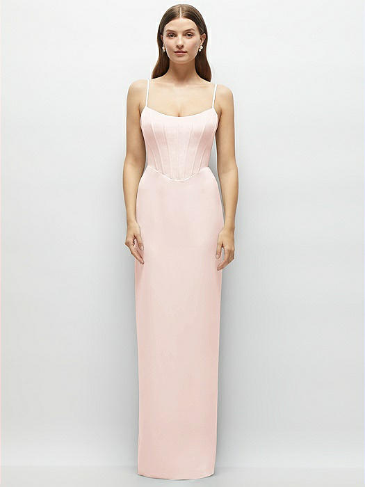 Corset-Style Crepe Column Maxi Dress with Adjustable Straps