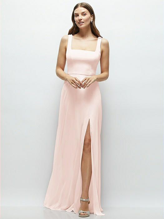 Square Neck Chiffon Maxi Dress with Circle Skirt