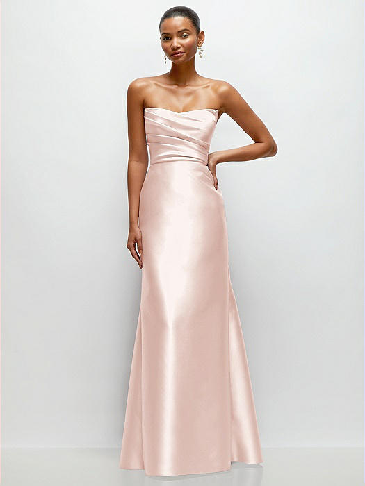 Strapless Cat-Eye Draped Bodice Satin Tumpet Dress