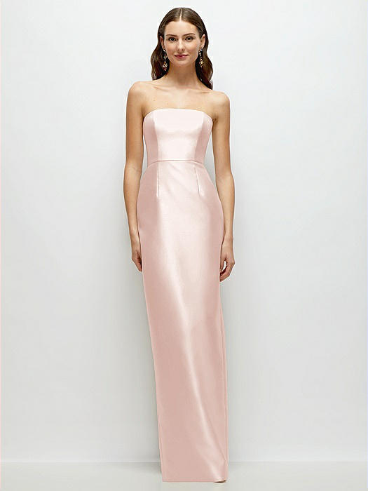 Strapless Satin Column Dress with Back Slit