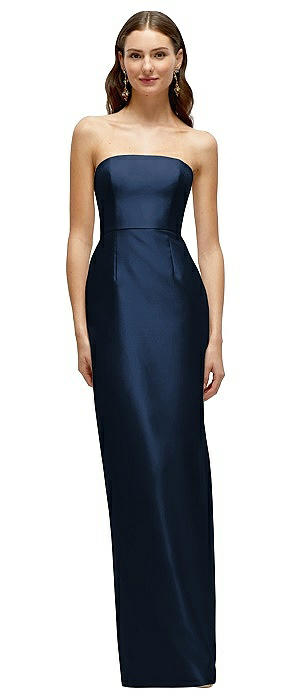 Strapless Satin Column Dress with Back Slit