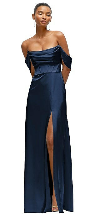 A-Line Satin Maxi Dress with Convertible Off-the-Shoulder or Strapless Looks 