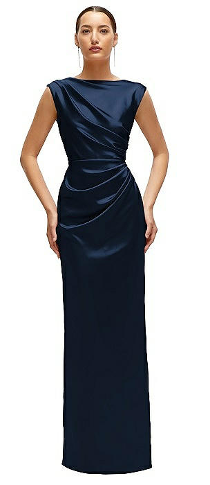 High Neck Sleeveless Cap Shoulder Satin Maxi Dress