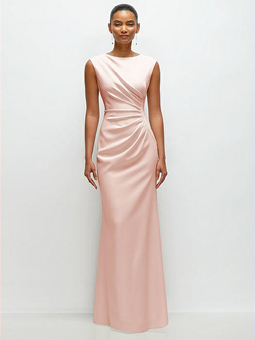 Sleeveless Cap Shoulder Crepe Maxi Dress with Trumpet Skirt