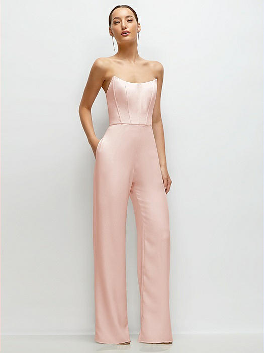 Strapless Cat-Eye Corset Crepe Wedding Jumpsuit