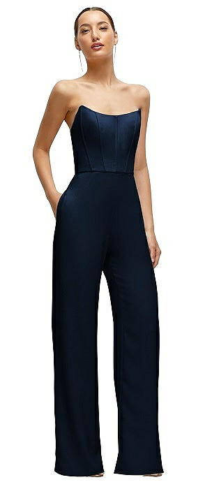 Strapless Cat-Eye Corset Crepe Wedding Jumpsuit