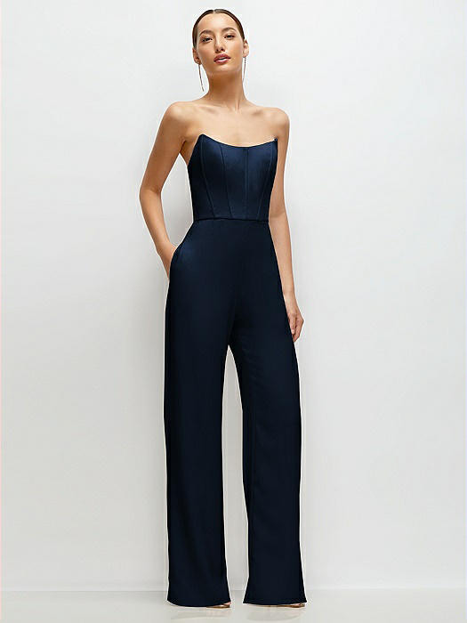 Strapless Cat-Eye Corset Crepe Wedding Jumpsuit