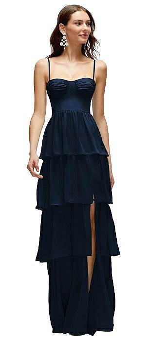 Bustier-Style Chiffon Tiered Ruffle Maxi Dress with Adjustable Straps