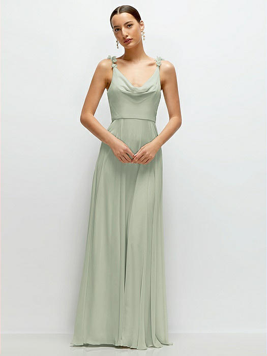 Cowl Neck Chiffon Maxi Dress with Hand-Worked Petal Straps