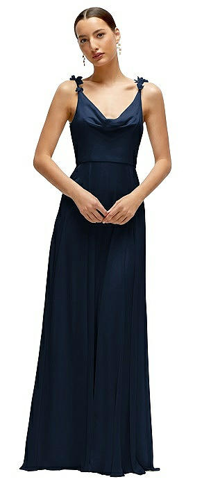 Cowl Neck Chiffon Maxi Dress with Hand-Worked Petal Straps