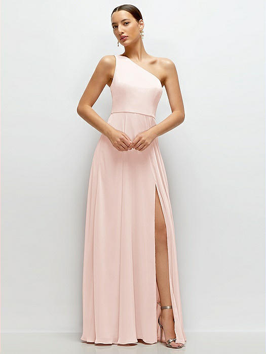 Chiffon One-Shoulder Maxi Dress with Circle Skirt