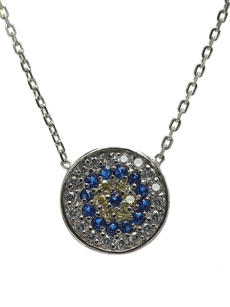 Front View - Cubic Zirconia CZ Evil Eye Pendant Necklace