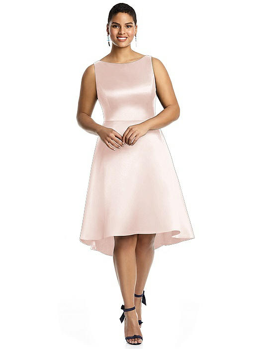 Bateau Neck Satin High Low Cocktail Dress