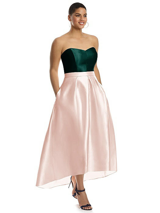 Strapless Satin High Low Dress with Pockets