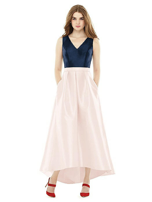 Sleeveless Pleated Skirt High Low Dress with Pockets