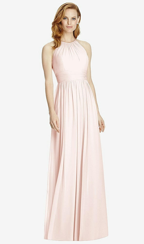 Front View - Blush Cutout Open-Back Shirred Halter Maxi Dress