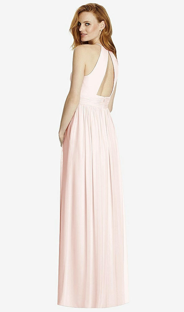 Back View - Blush Cutout Open-Back Shirred Halter Maxi Dress