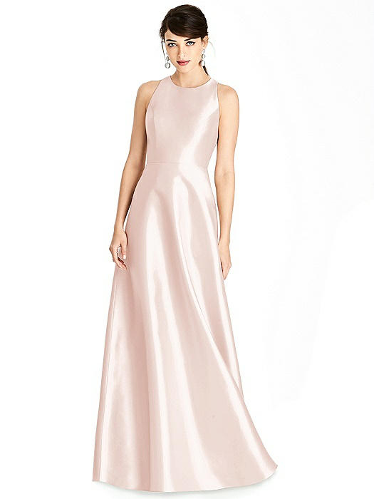 Sleeveless Open-Back Satin A-Line Dress