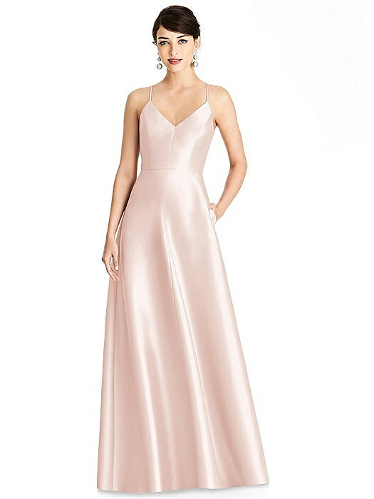 V-Neck Full Skirt Satin Maxi Dress