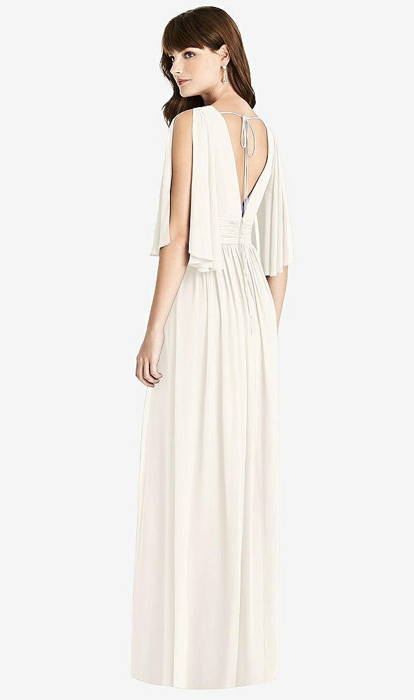 Back View - Ivory Split Sleeve Backless Chiffon Maxi Dress