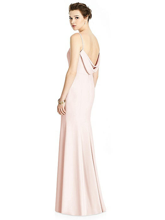 Bateau-Neck Open Cowl-Back Trumpet Gown