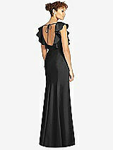 Rear View Thumbnail - Black Ruffle Cap Sleeve Open-back Trumpet Gown