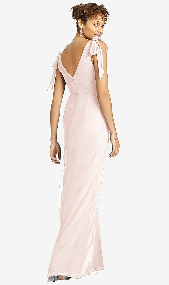 Back View - Blush Bow-Shoulder Sleeveless Deep V-Back Mermaid Dress