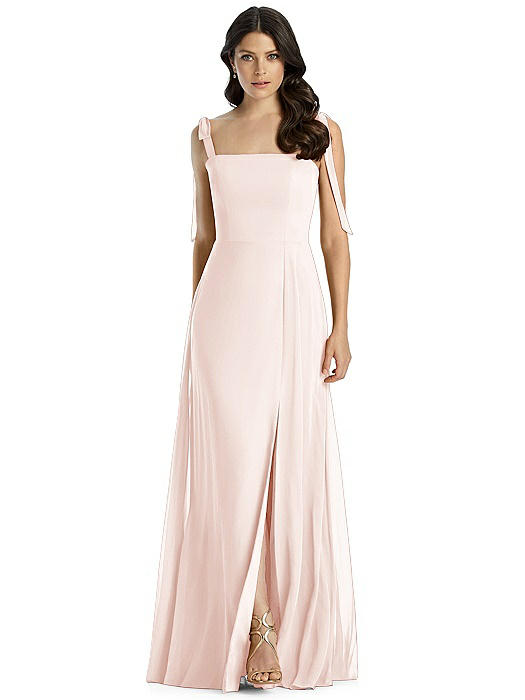 Tie-Shoulder Chiffon Maxi Dress with Front Slit