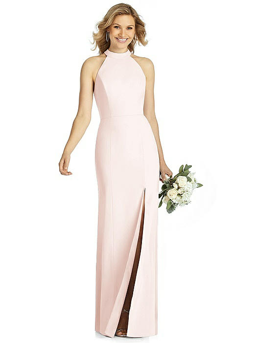 High-Neck Cutout Halter Trumpet Gown