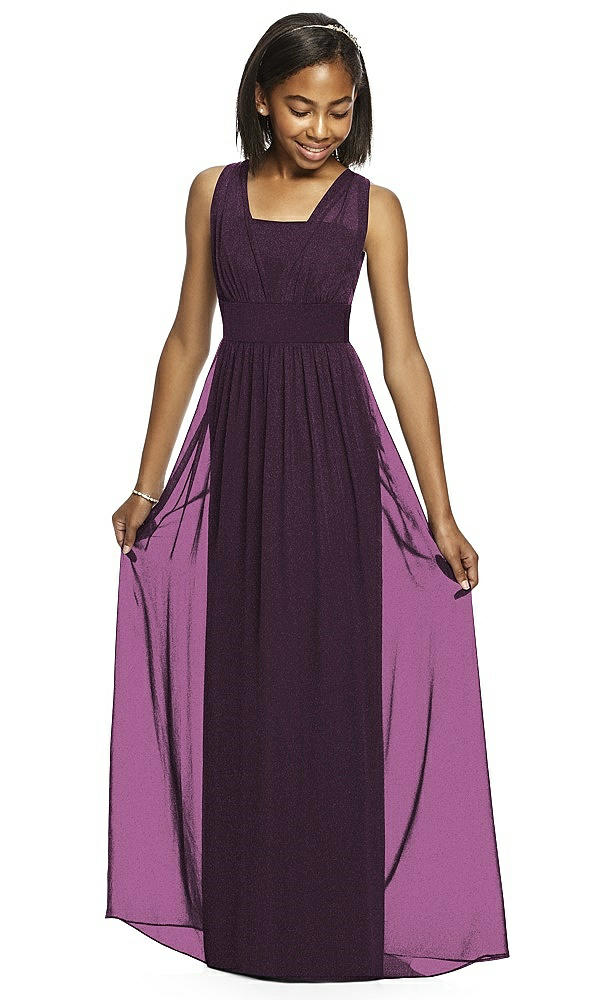 Front View - Aubergine Silver Dessy Shimmer Junior Bridesmaid Dress JR543LS