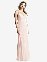 Rear View Thumbnail - Blush Shirred Sash Cowl-Back Chiffon Trumpet Gown