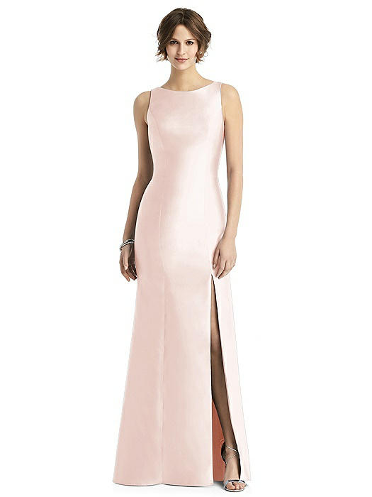 Sleeveless Satin Trumpet Gown with Bow at Open-Back