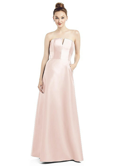 Strapless Notch Satin Gown with Pockets