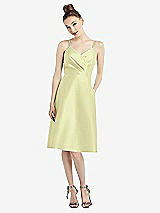 Front View Thumbnail - Butter Yellow Draped Faux Wrap Cocktail Dress with Pockets