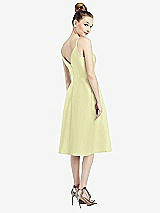 Rear View Thumbnail - Butter Yellow Draped Faux Wrap Cocktail Dress with Pockets