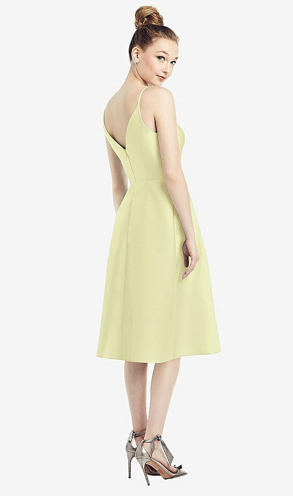 Back View - Butter Yellow Draped Faux Wrap Cocktail Dress with Pockets