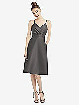 Front View Thumbnail - Caviar Gray Draped Faux Wrap Cocktail Dress with Pockets