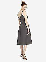 Rear View Thumbnail - Caviar Gray Draped Faux Wrap Cocktail Dress with Pockets