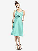 Front View Thumbnail - Coastal Draped Faux Wrap Cocktail Dress with Pockets