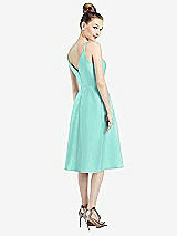 Rear View Thumbnail - Coastal Draped Faux Wrap Cocktail Dress with Pockets