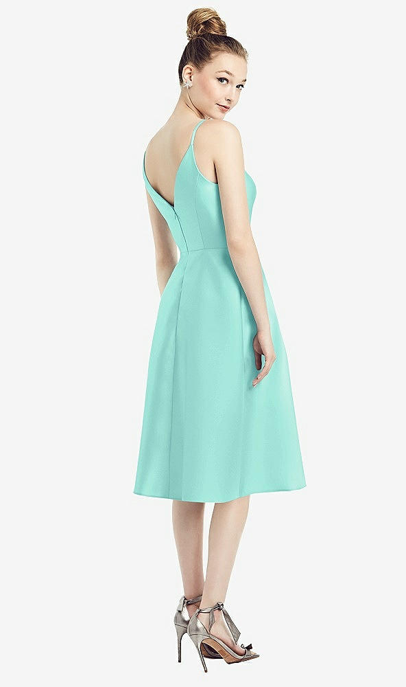 Back View - Coastal Draped Faux Wrap Cocktail Dress with Pockets