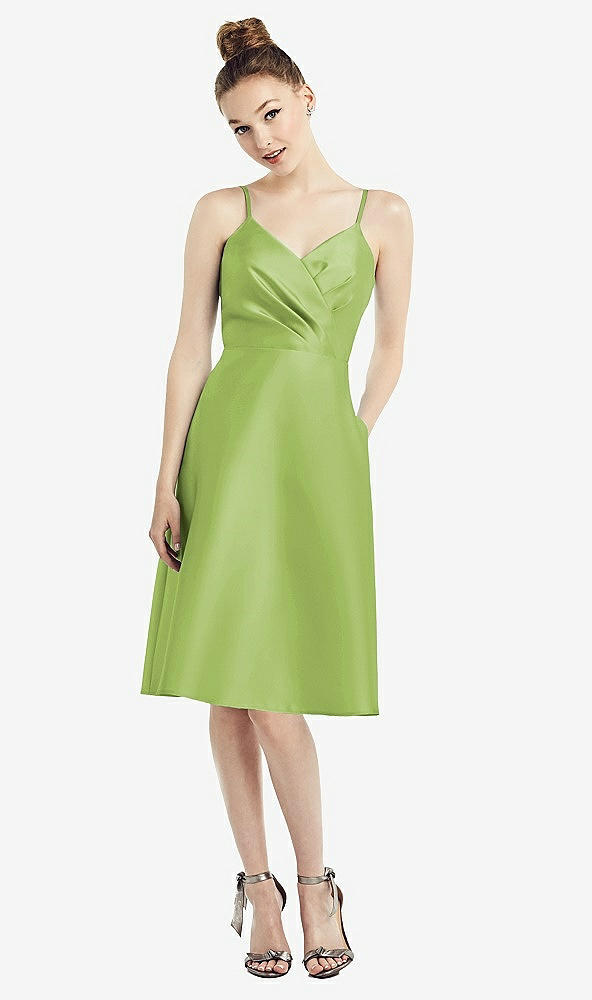 Front View - Mojito Draped Faux Wrap Cocktail Dress with Pockets