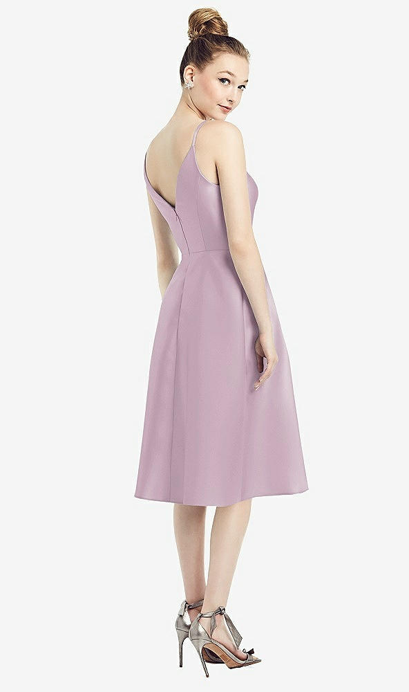 Back View - Suede Rose Draped Faux Wrap Cocktail Dress with Pockets